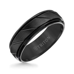 7MM Tungsten Carbide Ring Diagonal Cut Center Round Edge